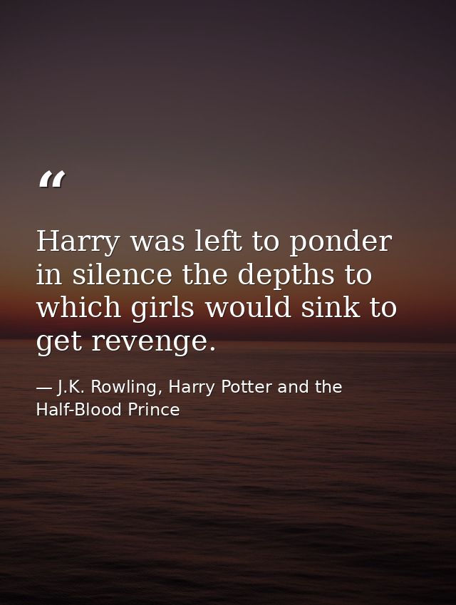 Harry was left to ponder in silence the depths to which girls would sink to get revenge. — J.K. Rowling, Harry Potter and the Half-Blood Prince