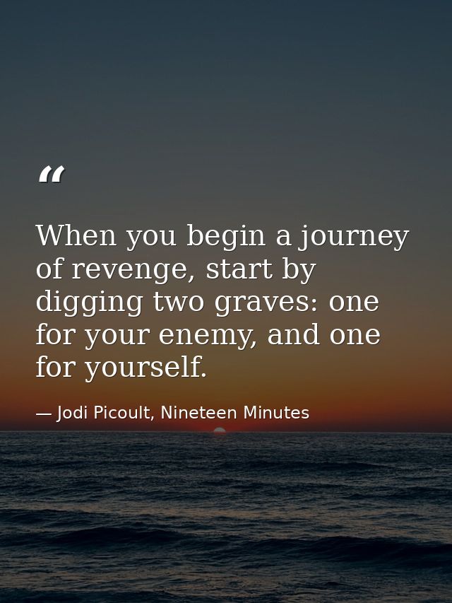 When you begin a journey of revenge, start by digging two graves: one for your enemy, and one for yourself. — Jodi Picoult, Nineteen Minutes