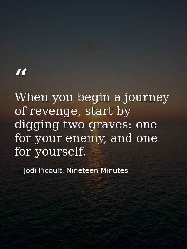 When you begin a journey of revenge, start by digging two graves: one for your enemy, and one for yourself. — Jodi Picoult, Nineteen Minutes