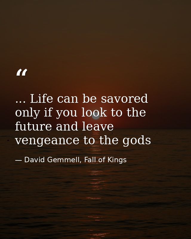 ... Life can be savored only if you look to the future and leave vengeance to the gods — David Gemmell, Fall of Kings
