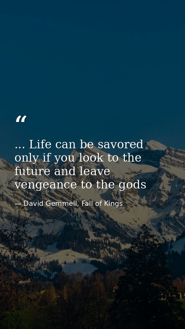 ... Life can be savored only if you look to the future and leave vengeance to the gods — David Gemmell, Fall of Kings