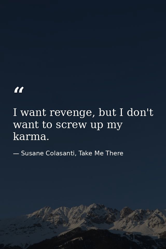 I want revenge, but I don't want to screw up my karma. — Susane Colasanti, Take Me There
