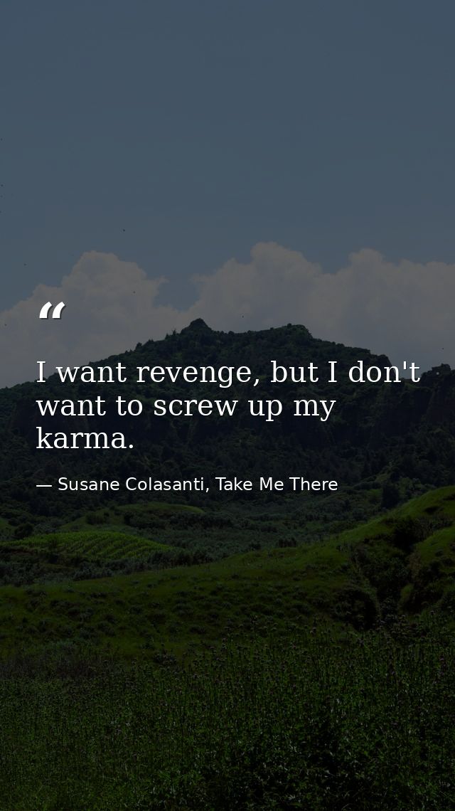 I want revenge, but I don't want to screw up my karma. — Susane Colasanti, Take Me There
