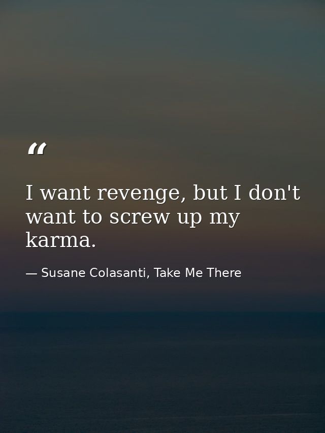 I want revenge, but I don't want to screw up my karma. — Susane Colasanti, Take Me There