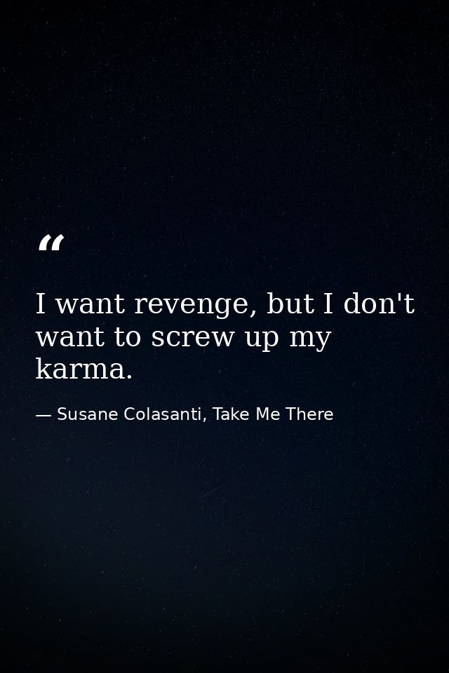 I want revenge, but I don't want to screw up my karma. — Susane Colasanti, Take Me There