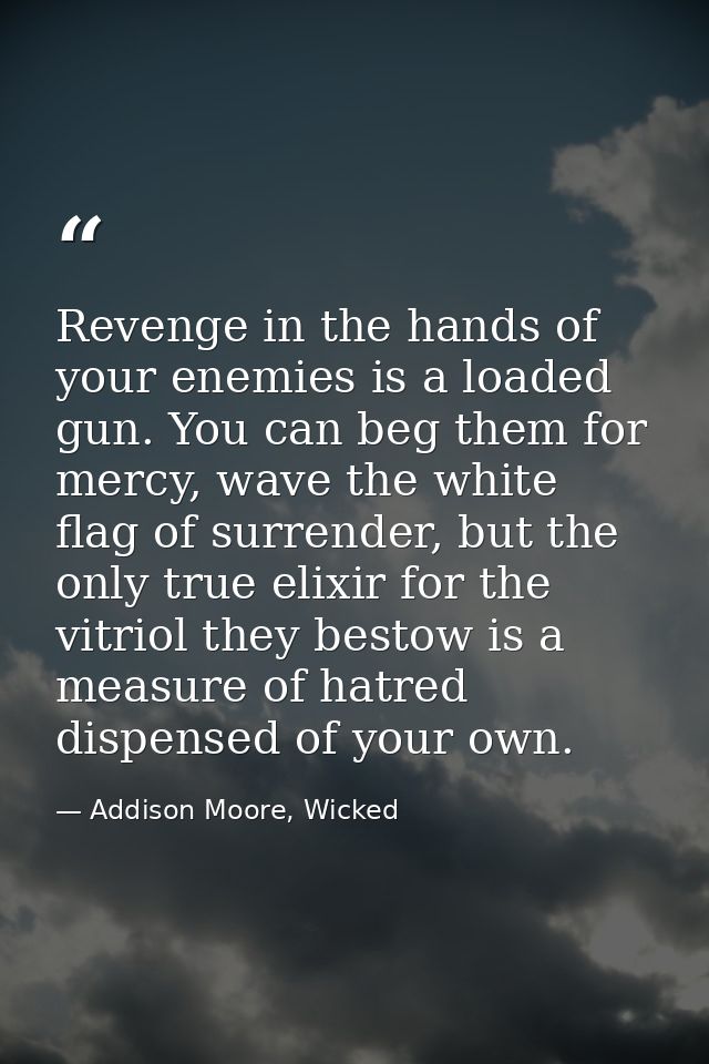 Revenge in the hands of your enemies is a loaded gun. You can beg them for mercy, wave the white flag of surrender, but  — Addison Moore, Wicked