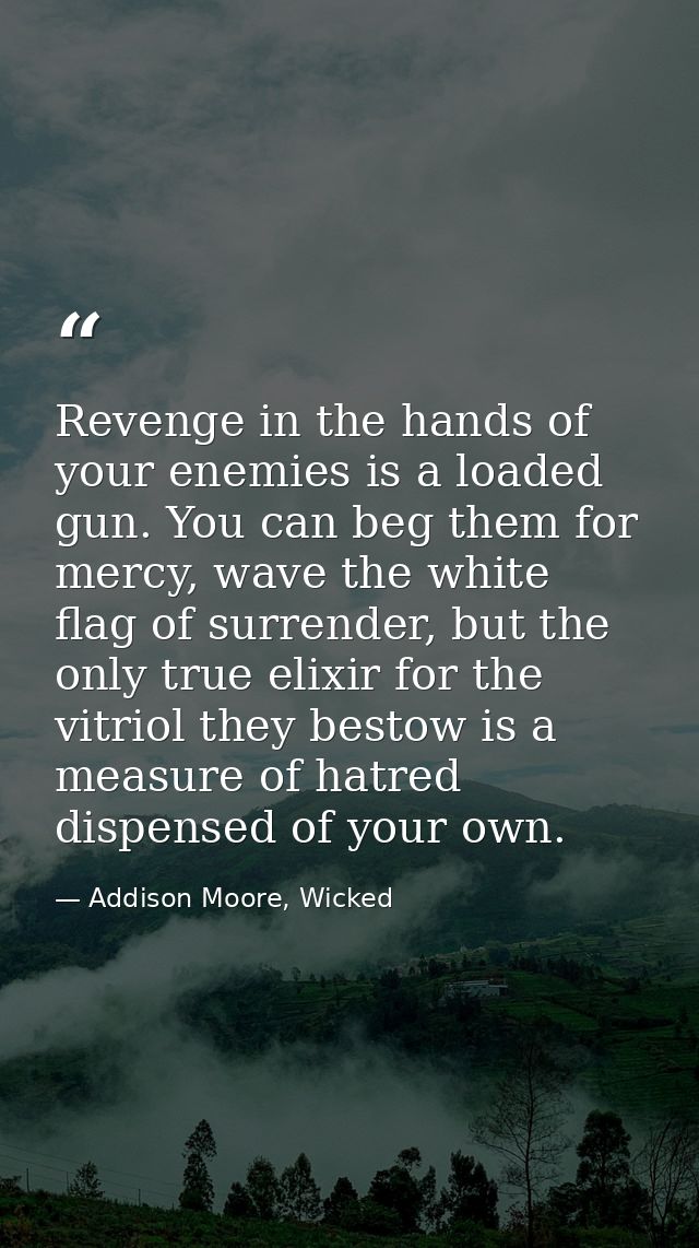 Revenge in the hands of your enemies is a loaded gun. You can beg them for mercy, wave the white flag of surrender, but  — Addison Moore, Wicked