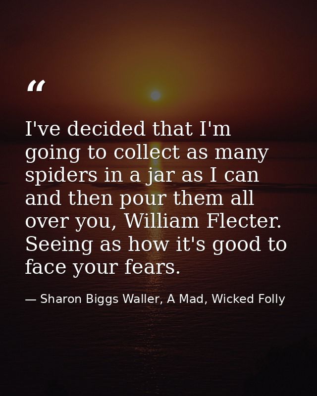I've decided that I'm going to collect as many spiders in a jar as I can and then pour them all over you, William Flecte — Sharon Biggs Waller, A Mad, Wicked Folly