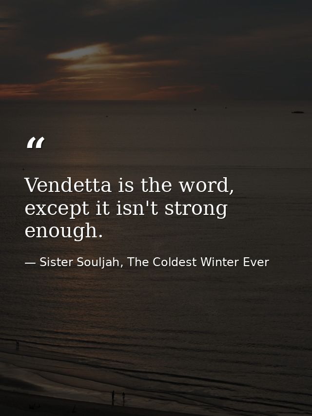 Vendetta is the word, except it isn't strong enough. — Sister Souljah, The Coldest Winter Ever