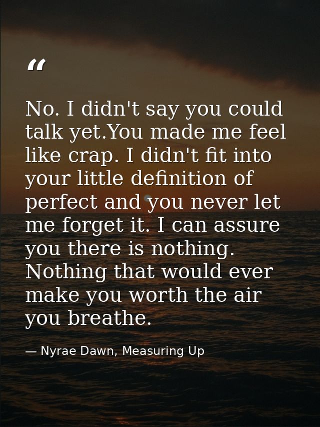No. I didn't say you could talk yet.You made me feel like crap. I didn't fit into your little definition of perfect and  — Nyrae Dawn, Measuring Up