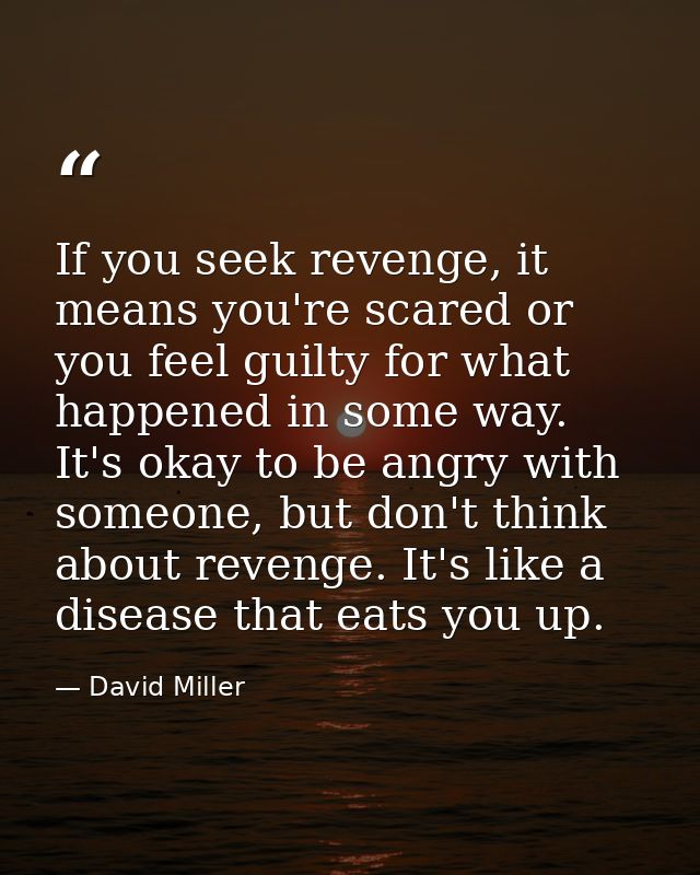 If you seek revenge, it means you're scared or you feel guilty for what happened in some way. It's okay to be angry with — David Miller