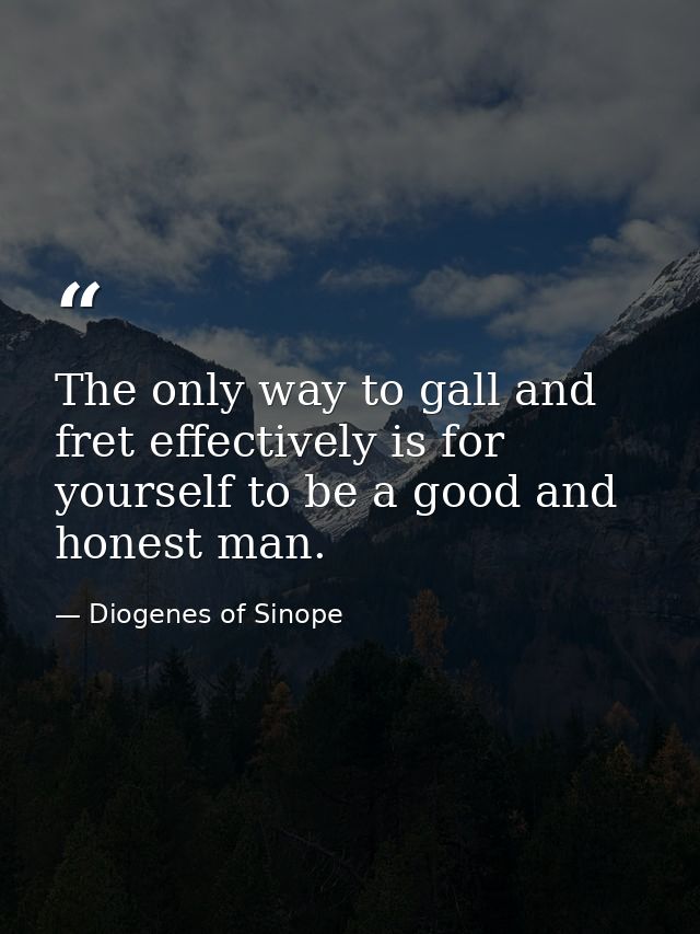 The only way to gall and fret effectively is for yourself to be a good and honest man. — Diogenes of Sinope