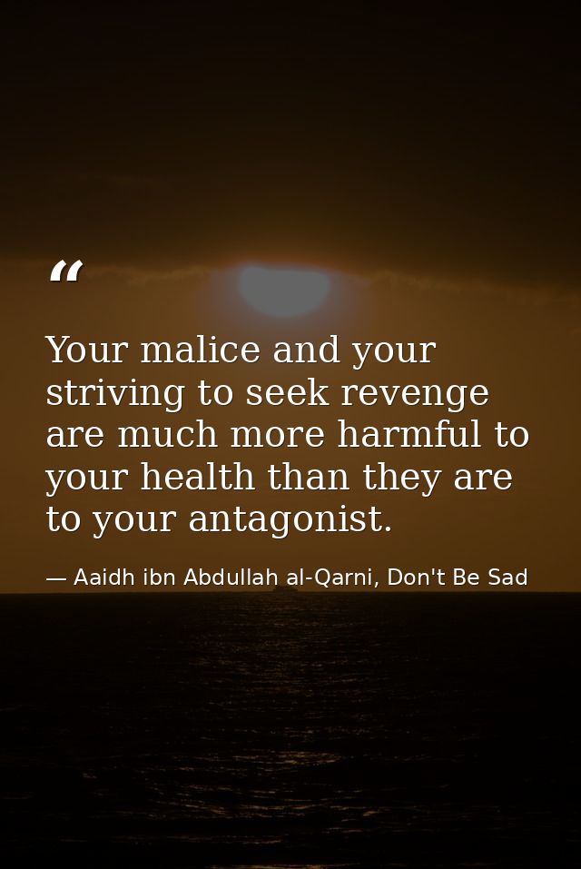 Your malice and your striving to seek revenge are much more harmful to your health than they are to your antagonist. — Aaidh ibn Abdullah al-Qarni, Don't Be Sad