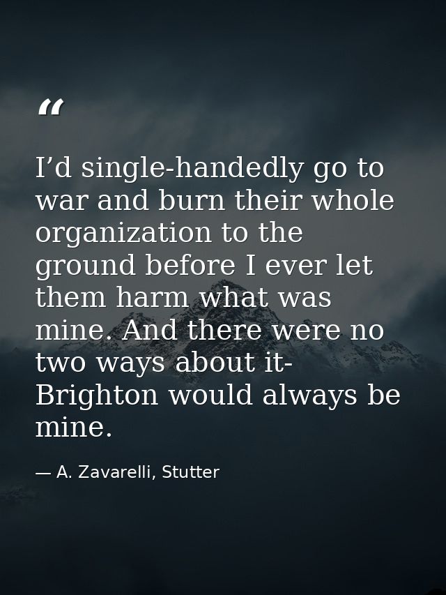 I’d single-handedly go to war and burn their whole organization to the ground before I ever let them harm what was mine. — A. Zavarelli, Stutter