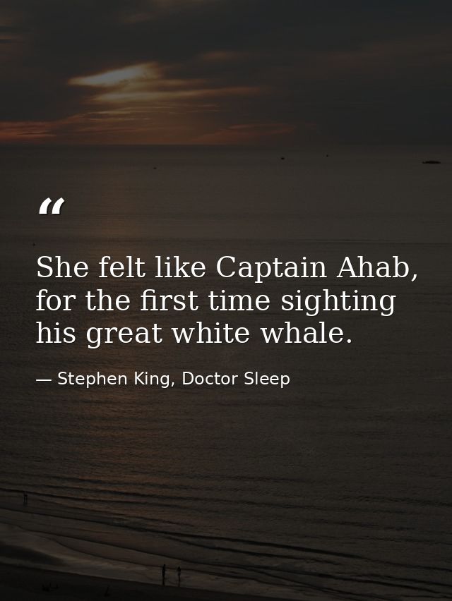 She felt like Captain Ahab, for the first time sighting his great white whale. — Stephen King, Doctor Sleep