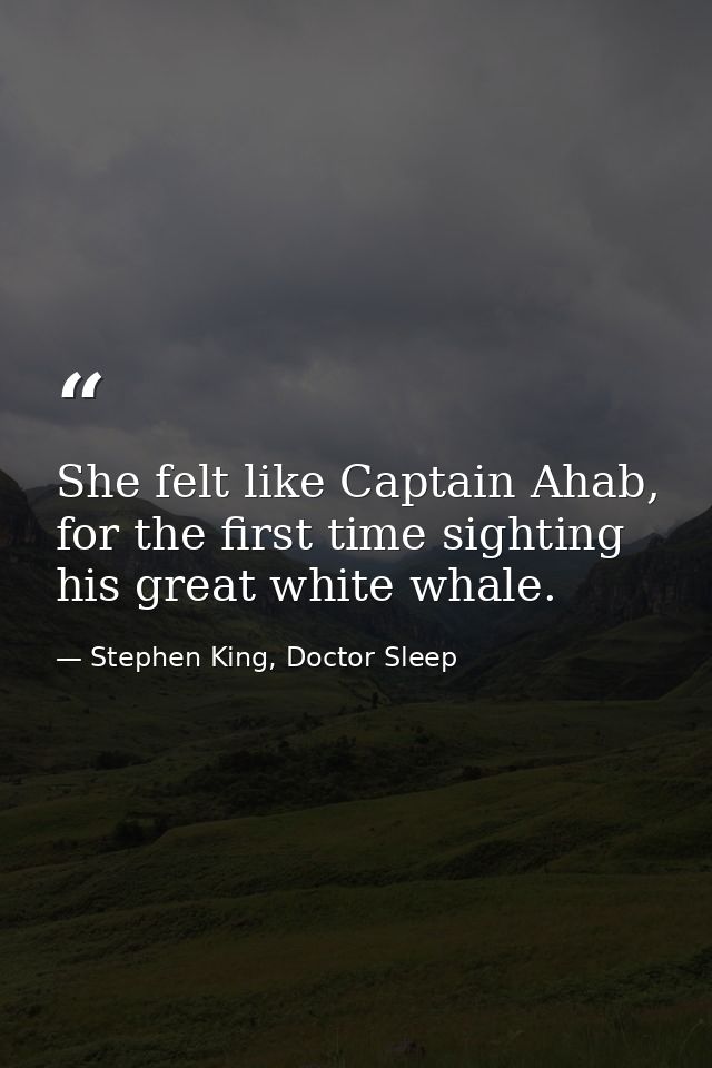 She felt like Captain Ahab, for the first time sighting his great white whale. — Stephen King, Doctor Sleep