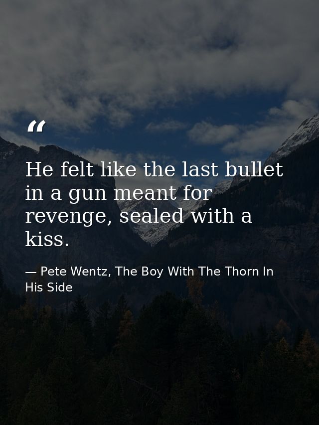 He felt like the last bullet in a gun meant for revenge, sealed with a kiss. — Pete Wentz, The Boy With The Thorn In His Side