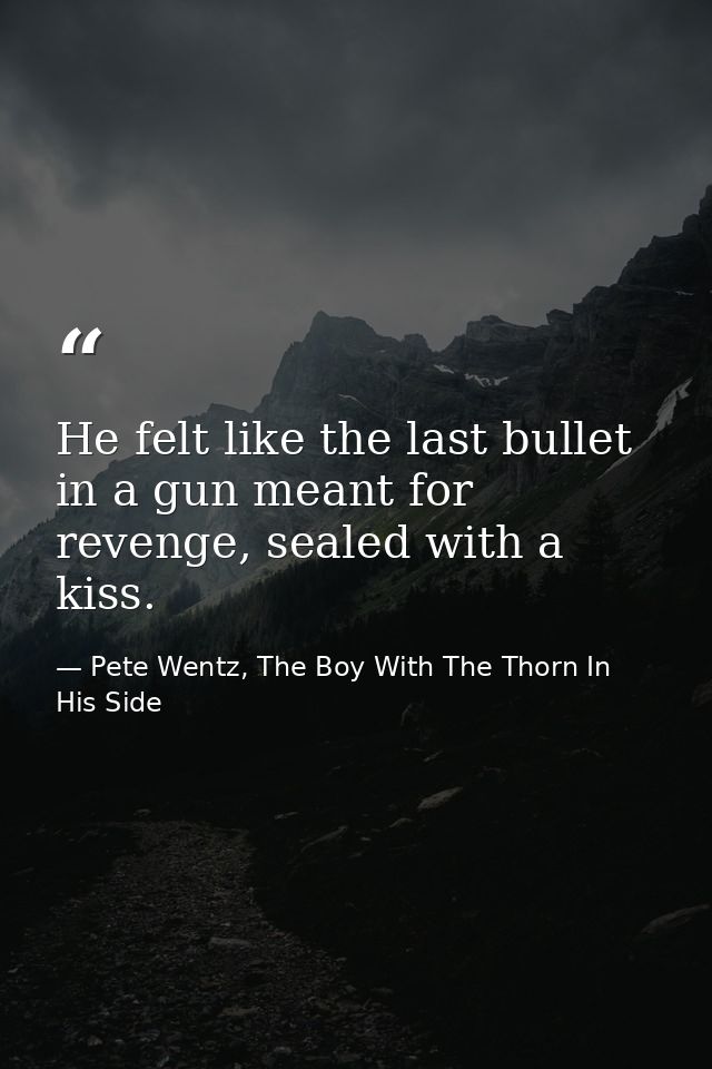 He felt like the last bullet in a gun meant for revenge, sealed with a kiss. — Pete Wentz, The Boy With The Thorn In His Side