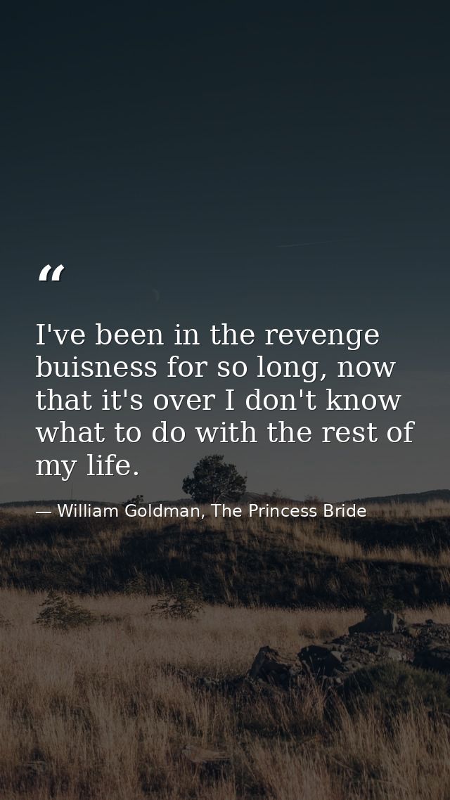 I've been in the revenge buisness for so long, now that it's over I don't know what to do with the rest of my life. — William Goldman, The Princess Bride