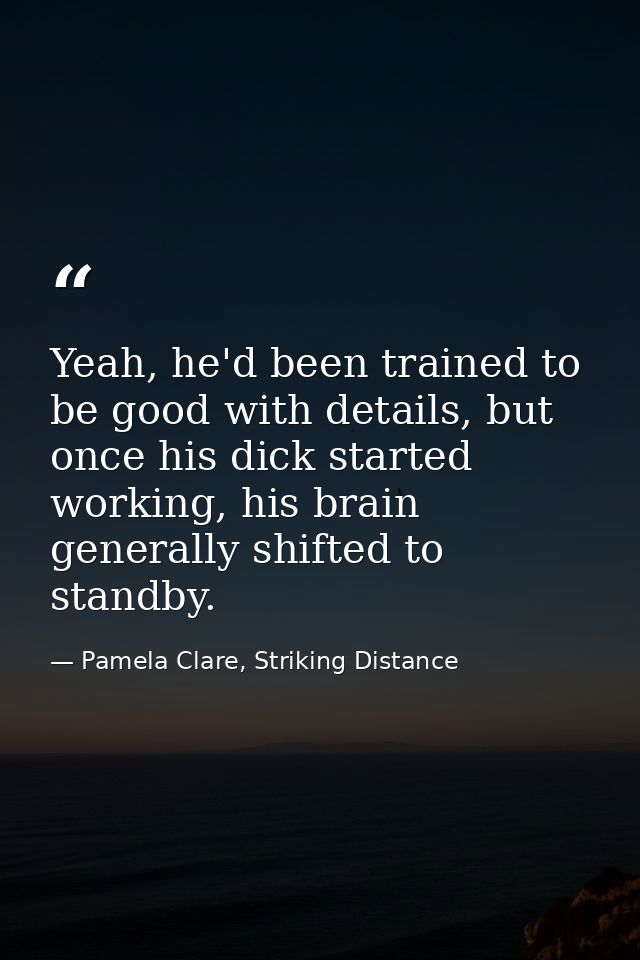 Yeah, he'd been trained to be good with details, but once his dick started working, his brain generally shifted to stand — Pamela Clare, Striking Distance