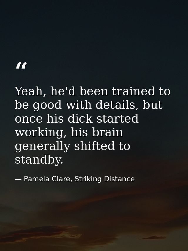 Yeah, he'd been trained to be good with details, but once his dick started working, his brain generally shifted to stand — Pamela Clare, Striking Distance