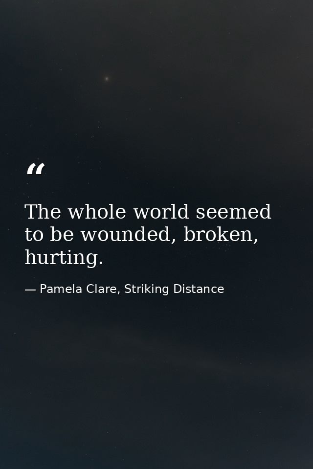 The whole world seemed to be wounded, broken, hurting. — Pamela Clare, Striking Distance