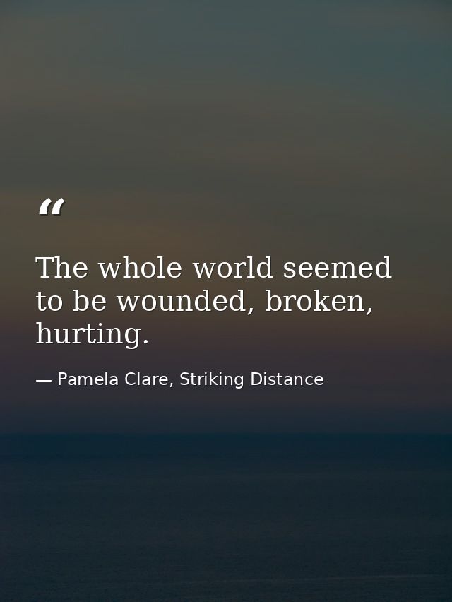 The whole world seemed to be wounded, broken, hurting. — Pamela Clare, Striking Distance