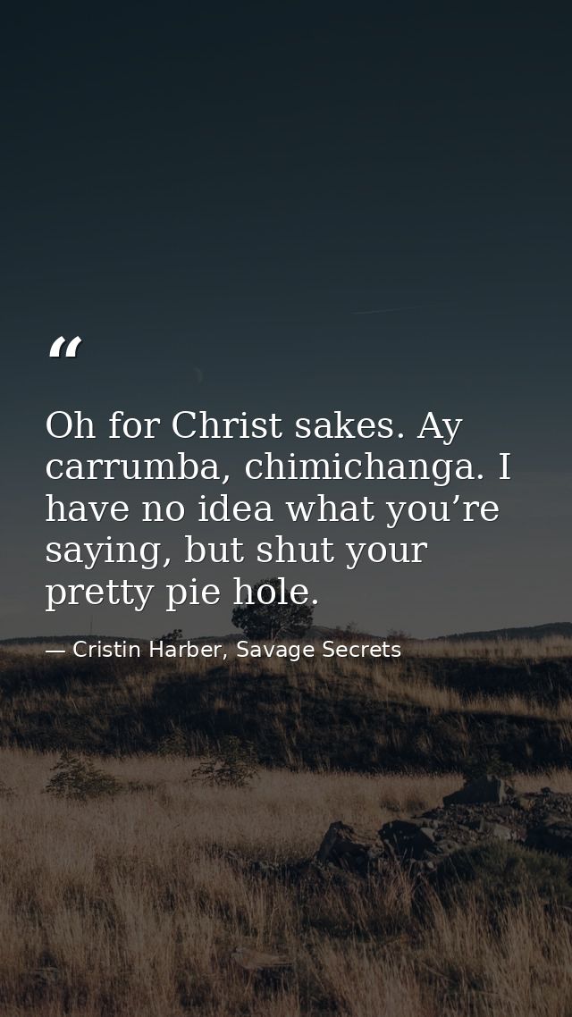 Oh for Christ sakes. Ay carrumba, chimichanga. I have no idea what you’re saying, but shut your pretty pie hole. — Cristin Harber, Savage Secrets