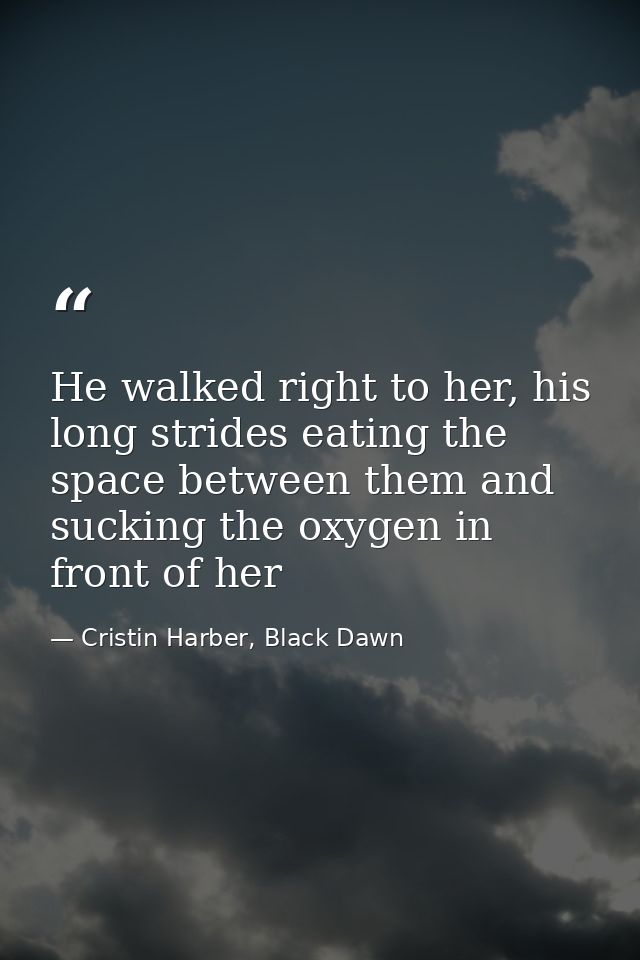 He walked right to her, his long strides eating the space between them and sucking the oxygen in front of her — Cristin Harber, Black Dawn