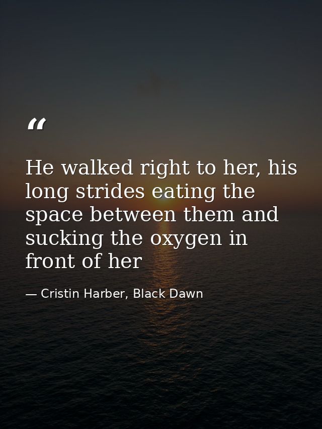 He walked right to her, his long strides eating the space between them and sucking the oxygen in front of her — Cristin Harber, Black Dawn