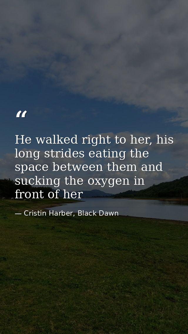 He walked right to her, his long strides eating the space between them and sucking the oxygen in front of her — Cristin Harber, Black Dawn