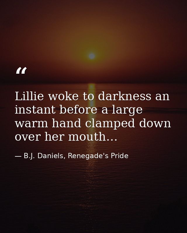 Lillie woke to darkness an instant before a large warm hand clamped down over her mouth… — B.J. Daniels, Renegade's Pride