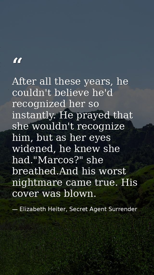 After all these years, he couldn't believe he'd recognized her so instantly. He prayed that she wouldn't recognize him,  — Elizabeth Heiter, Secret Agent Surrender