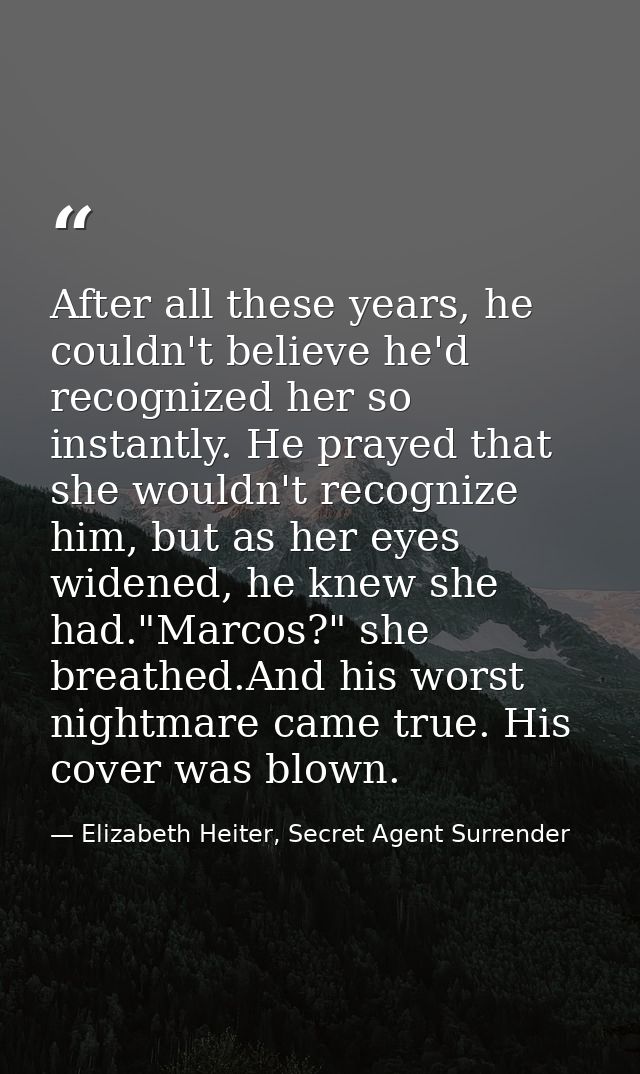 After all these years, he couldn't believe he'd recognized her so instantly. He prayed that she wouldn't recognize him,  — Elizabeth Heiter, Secret Agent Surrender