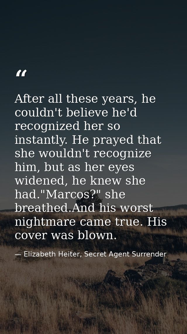 After all these years, he couldn't believe he'd recognized her so instantly. He prayed that she wouldn't recognize him,  — Elizabeth Heiter, Secret Agent Surrender