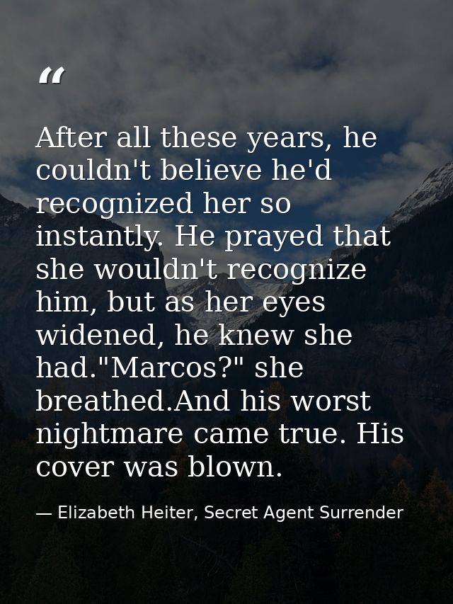 After all these years, he couldn't believe he'd recognized her so instantly. He prayed that she wouldn't recognize him,  — Elizabeth Heiter, Secret Agent Surrender