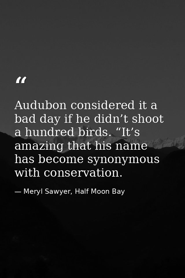 Audubon considered it a bad day if he didn’t shoot a hundred birds. “It’s amazing that his name has become synonymous wi — Meryl Sawyer, Half Moon Bay