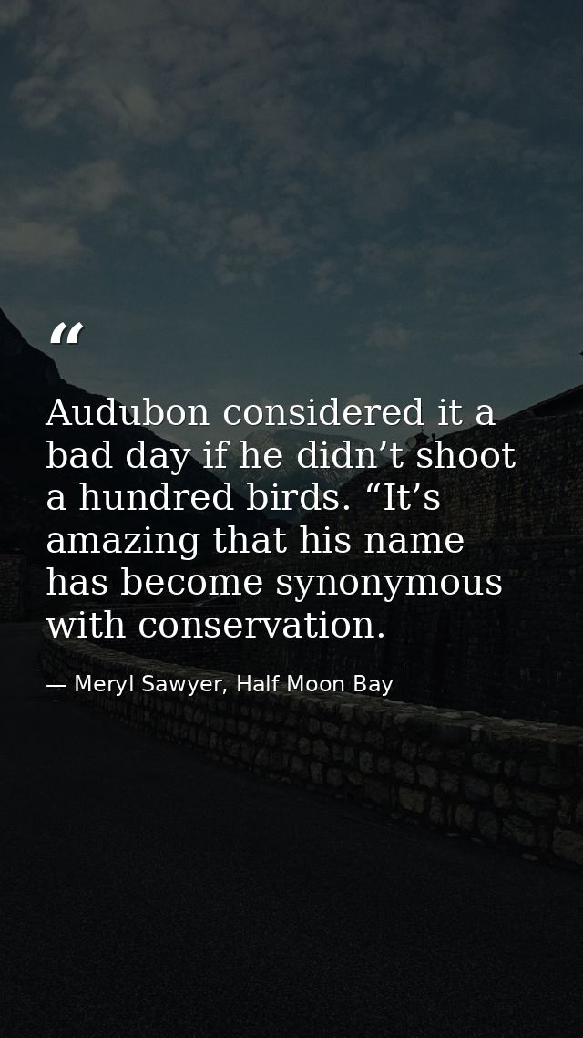 Audubon considered it a bad day if he didn’t shoot a hundred birds. “It’s amazing that his name has become synonymous wi — Meryl Sawyer, Half Moon Bay
