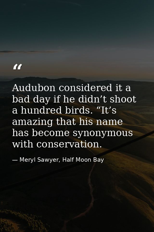 Audubon considered it a bad day if he didn’t shoot a hundred birds. “It’s amazing that his name has become synonymous wi — Meryl Sawyer, Half Moon Bay