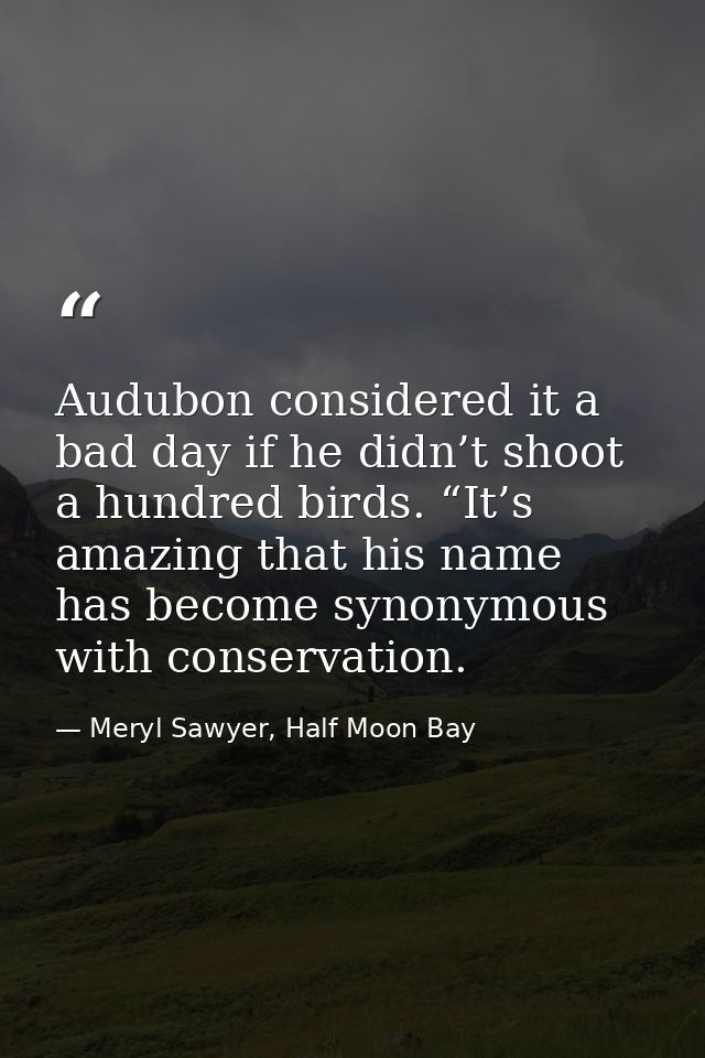 Audubon considered it a bad day if he didn’t shoot a hundred birds. “It’s amazing that his name has become synonymous wi — Meryl Sawyer, Half Moon Bay