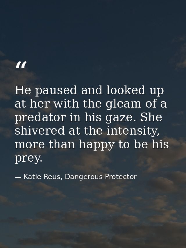 He paused and looked up at her with the gleam of a predator in his gaze. She shivered at the intensity, more than happy  — Katie Reus, Dangerous Protector