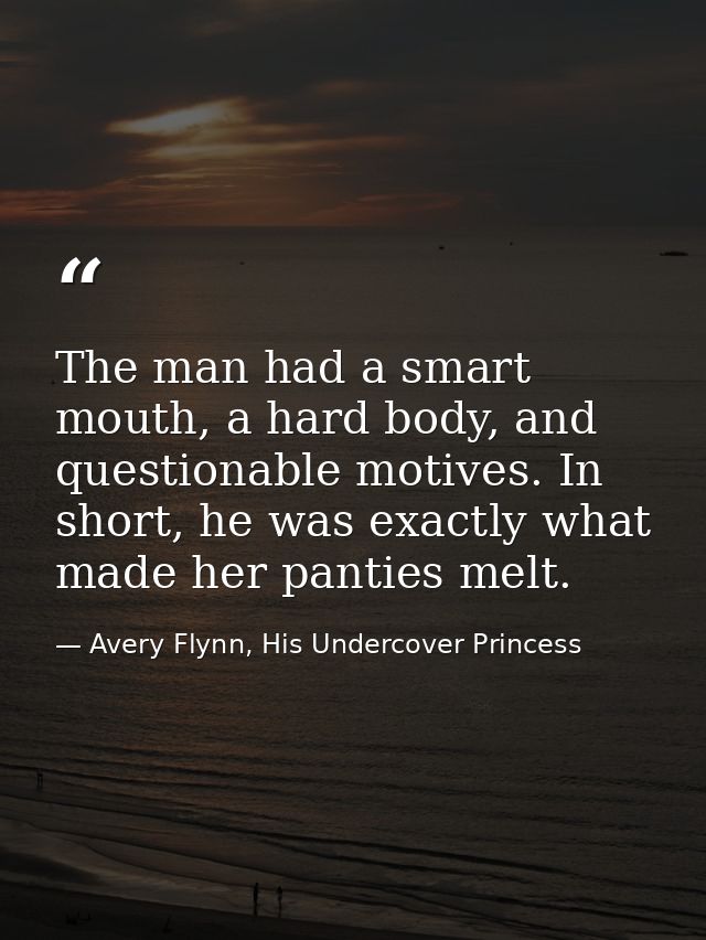 The man had a smart mouth, a hard body, and questionable motives. In short, he was exactly what made her panties melt. — Avery Flynn, His Undercover Princess