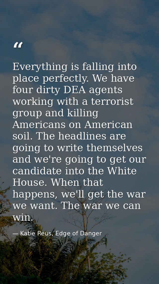 Everything is falling into place perfectly. We have four dirty DEA agents working with a terrorist group and killing Ame — Katie Reus, Edge of Danger
