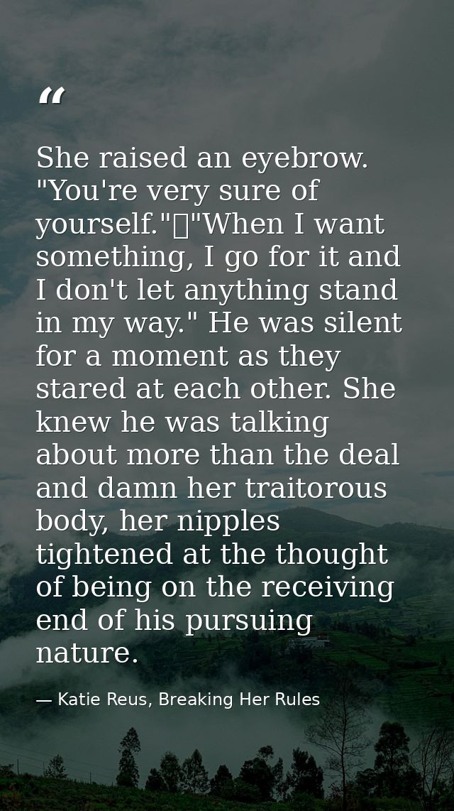 She raised an eyebrow. "You're very sure of yourself."	"When I want something, I go for it and I don't let anything stan — Katie Reus, Breaking Her Rules