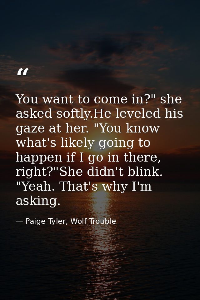 You want to come in?" she asked softly.He leveled his gaze at her. "You know what's likely going to happen if I go in th — Paige Tyler, Wolf Trouble