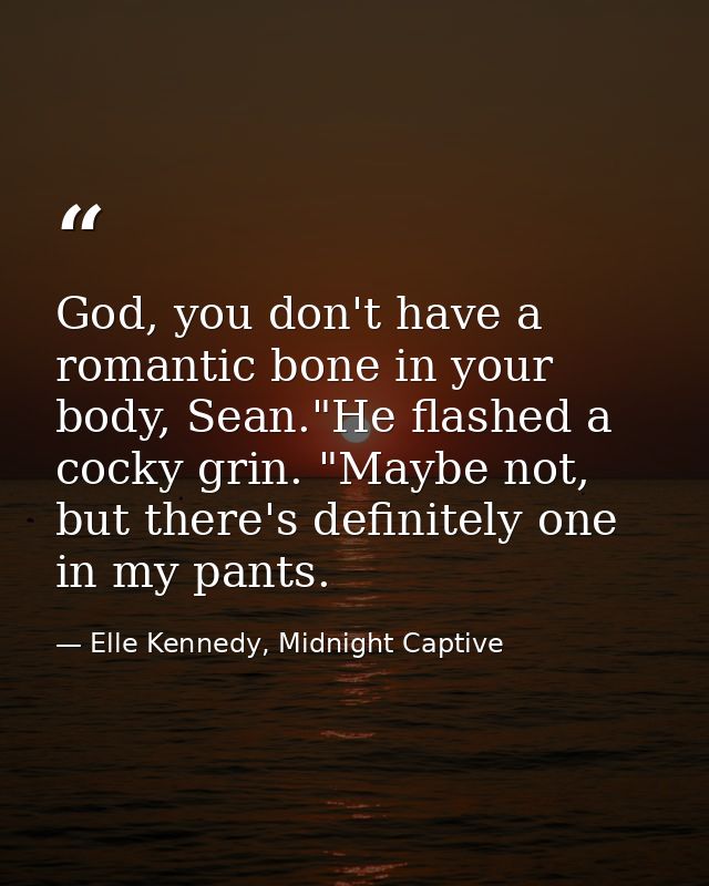 God, you don't have a romantic bone in your body, Sean."He flashed a cocky grin. "Maybe not, but there's definitely one  — Elle Kennedy, Midnight Captive