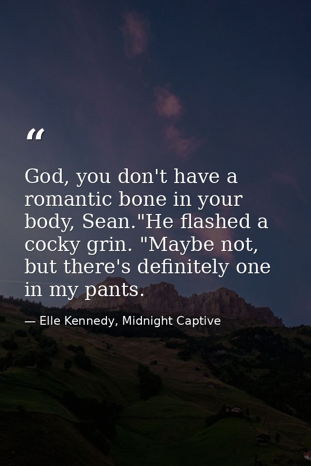 God, you don't have a romantic bone in your body, Sean."He flashed a cocky grin. "Maybe not, but there's definitely one  — Elle Kennedy, Midnight Captive