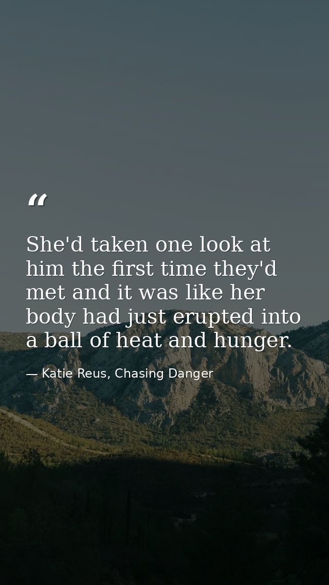 She'd taken one look at him the first time they'd met and it was like her body had just erupted into a ball of heat and  — Katie Reus, Chasing Danger