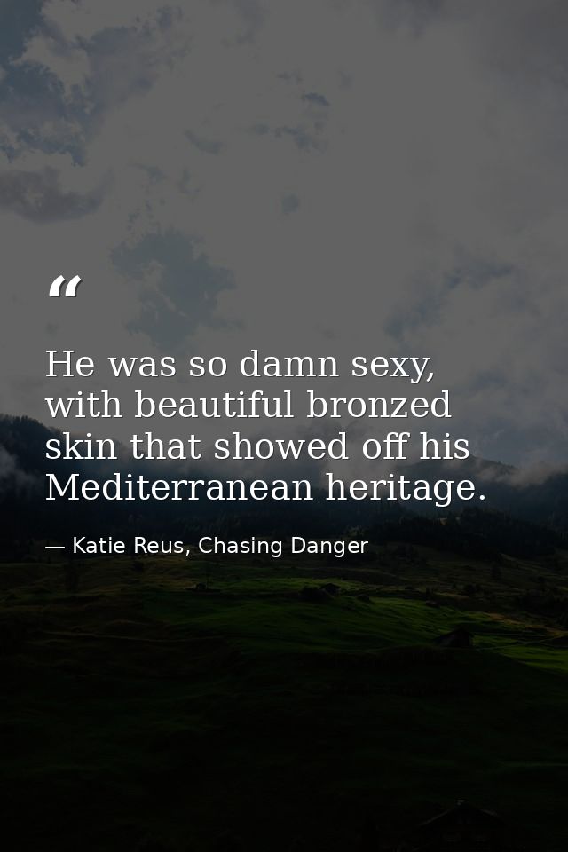 He was so damn sexy, with beautiful bronzed skin that showed off his Mediterranean heritage. — Katie Reus, Chasing Danger