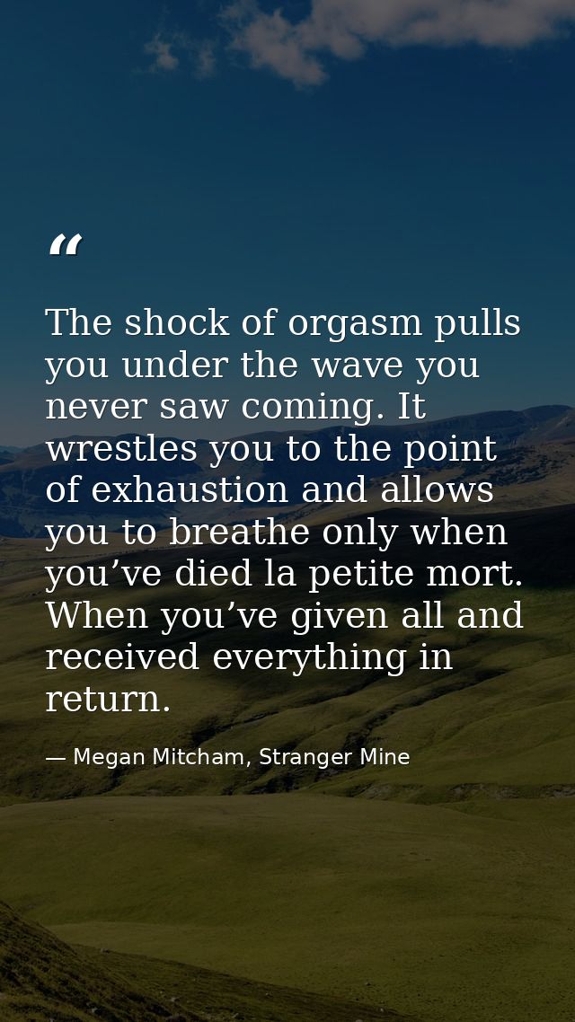 The shock of orgasm pulls you under the wave you never saw coming. It wrestles you to the point of exhaustion and allows — Megan Mitcham, Stranger Mine